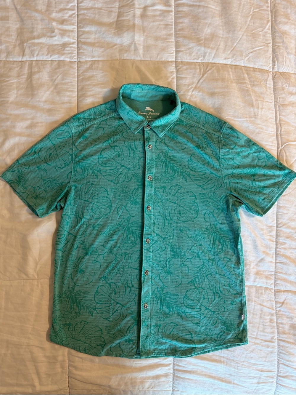 Tommy Bahama Teal Green Tropical-Print Short Sleeve Button-Down Shirt